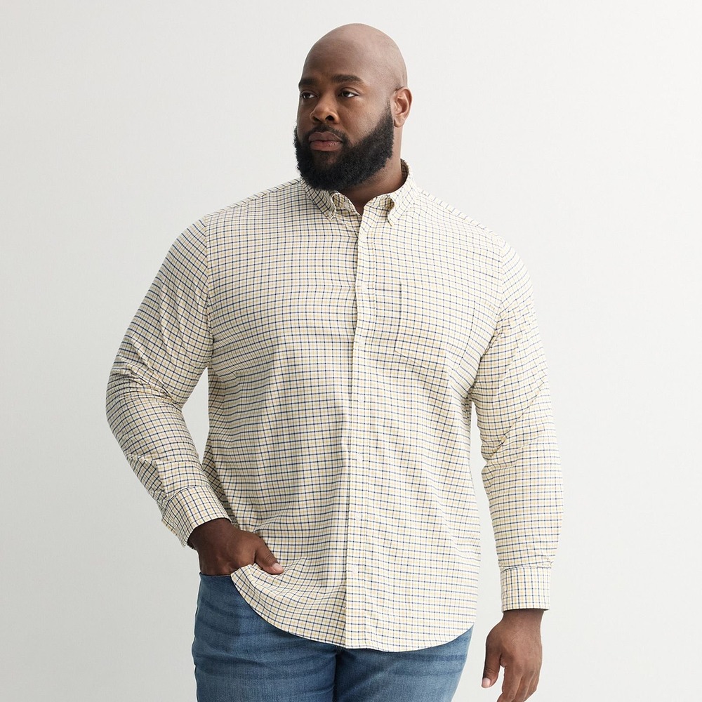Sonoma Goods For Life Mens Long Sleeve Plaid Button Down Shirt Yellow Blue